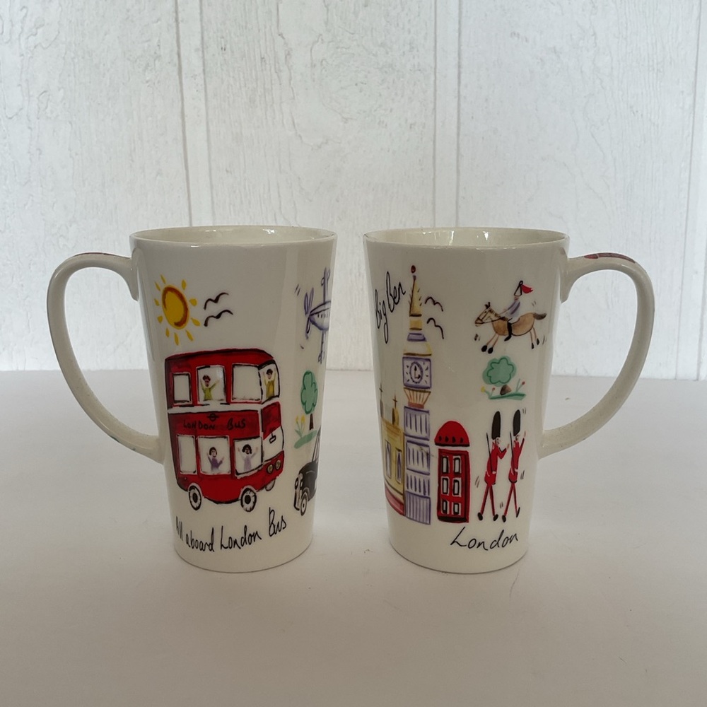 James Sadler Vintage London Travel Tall Mugs. set of Two.